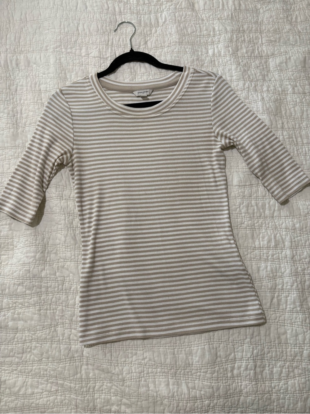 Banana Republic Beige and White Striped Short-Sleeve Tee